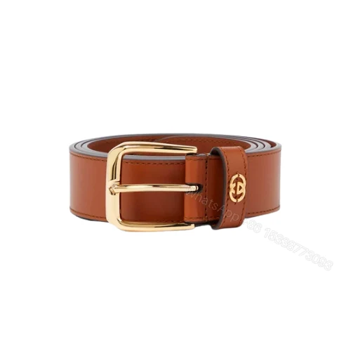 View 6 of GUCCI BROWN BELT WITH SQUARE BUCKLE AND INTERLOCKING G GOLD MEATL 35MM
