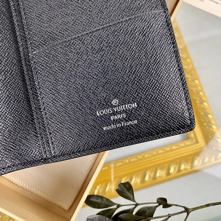 View 8 of Monogram Charcoal Pebble Leather Wallet â€“ Fold-Over, Card + Cash Storage