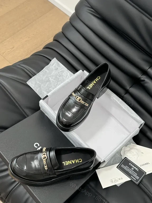 View 6 of Chic Leather Loafers + Chain Detail + Luxury Comfort + Gold Accent + Loafers