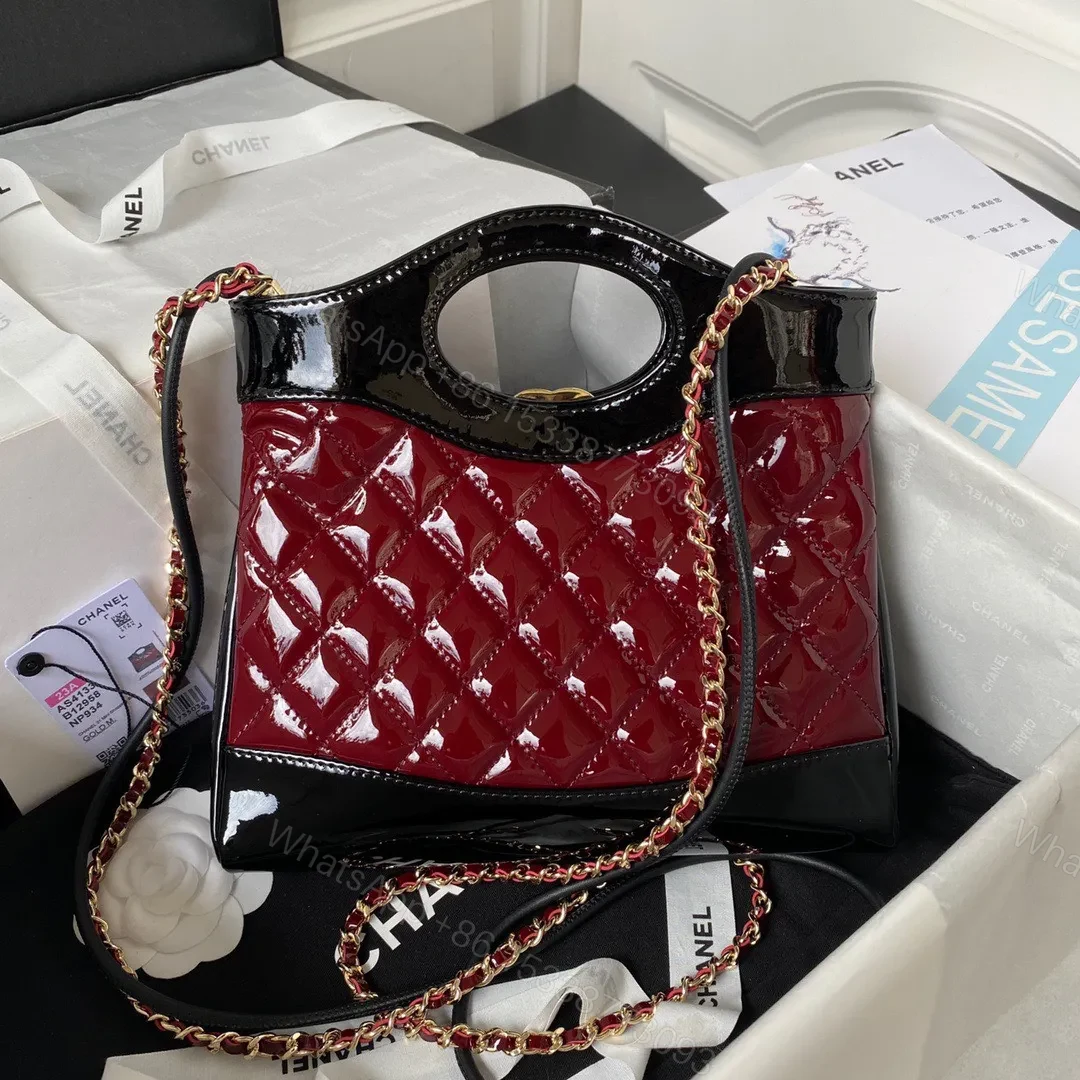 View 2 of Chanel Mini Shopping Bag Handbags Red Shiny Leather 31cm