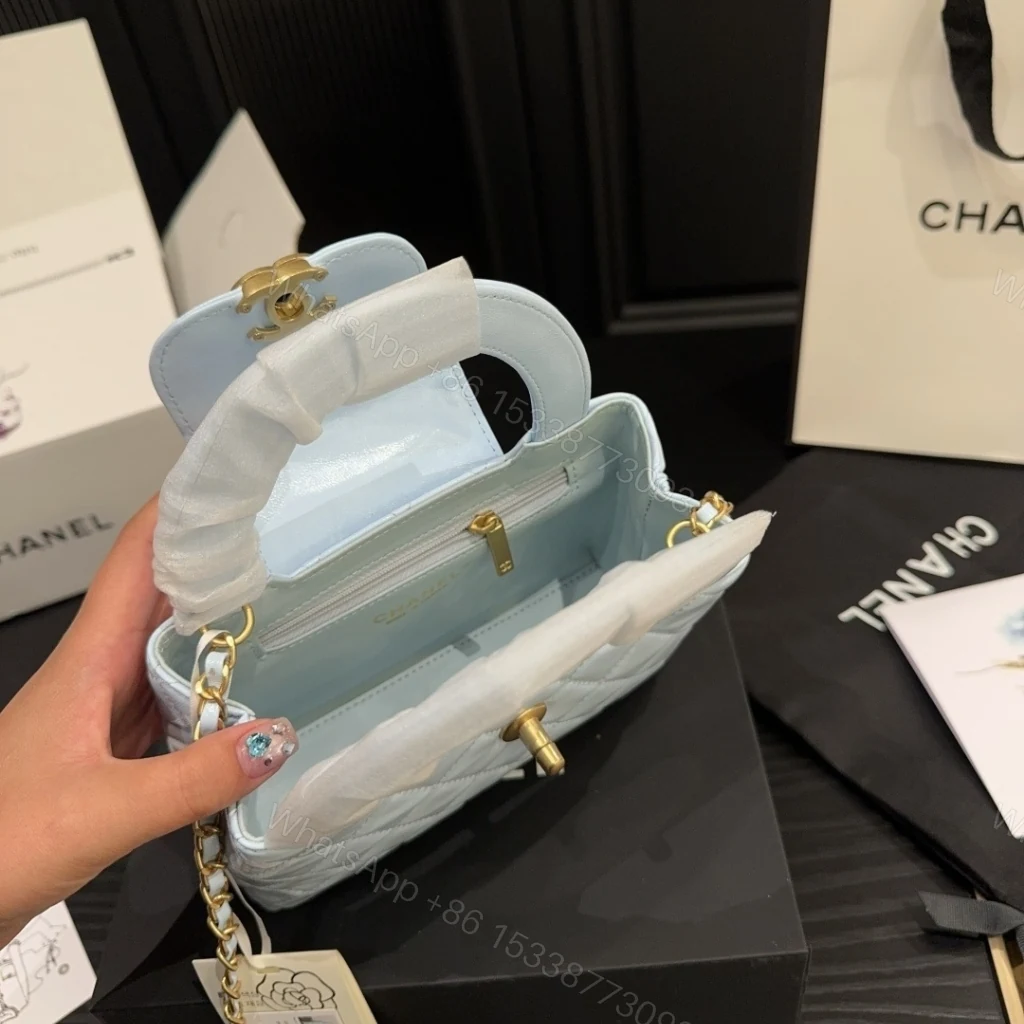 View 7 of Chanel Small Kelly Shopper Shiny And Gold Hardware Light Blue 19cm