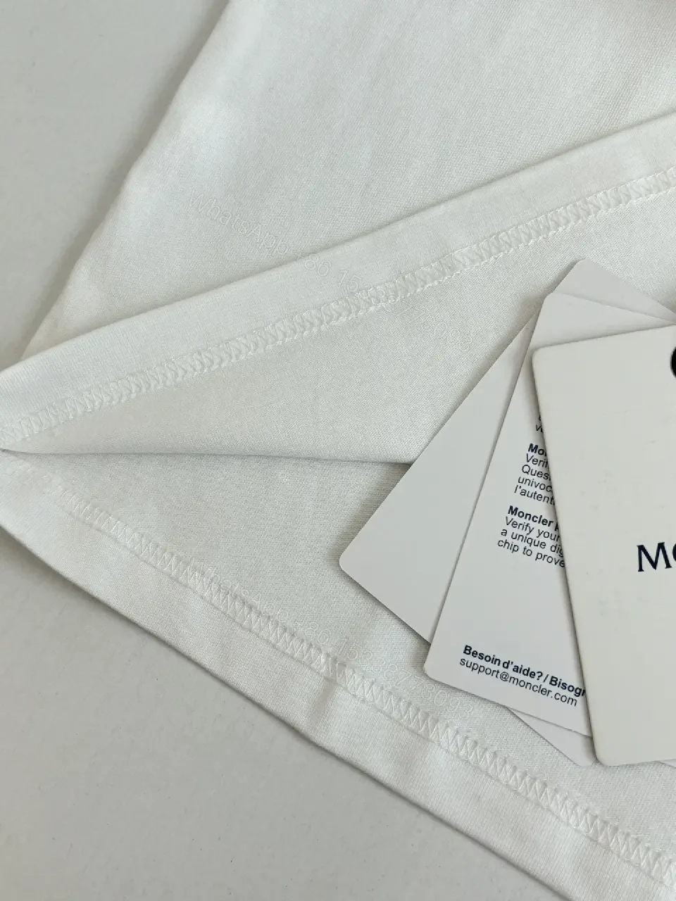 View 9 of White Cotton Tee Moncler Logo Crewneck Classic Streetwear Style Breathable Comfort T-Shirt