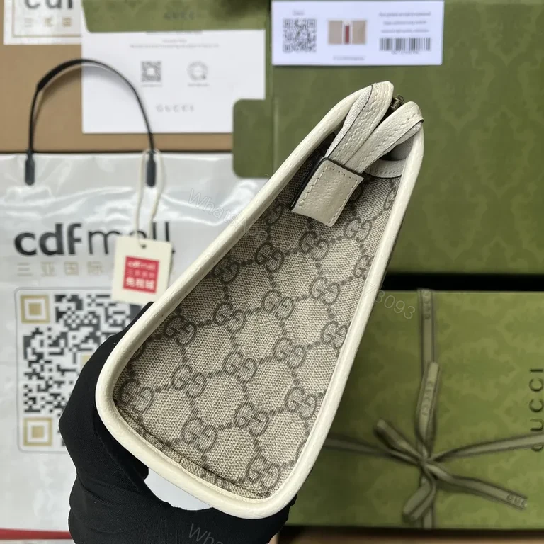 View 4 of Beige GG Ophidia Wallet: Signature Web Leather Clutch