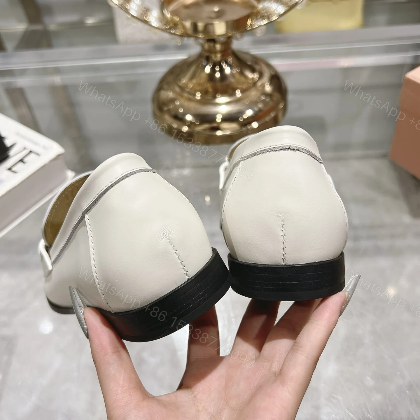 View 8 of MIUMIU LEATHER LOAFERS WHITE