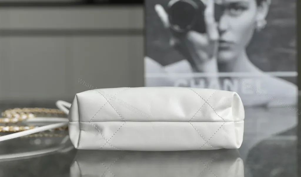 View 2 of White Quilted Satchel with Gold Chain - Chanel-Inspired Luxe Bag