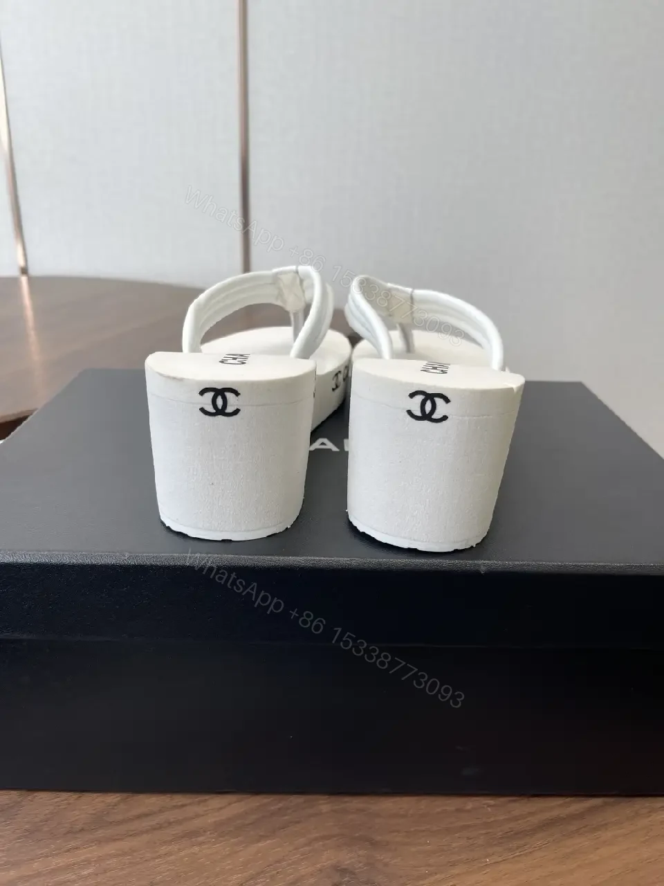 View 5 of White Platform Sandals with Signature Branding, Luxe Casual Elevation
