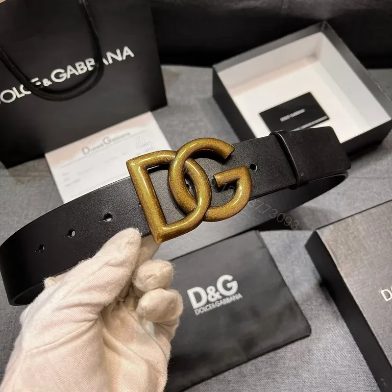 View 4 of Dolce & Gabbana Leather Belt with Gold Buckle - Italian Craftsmanship