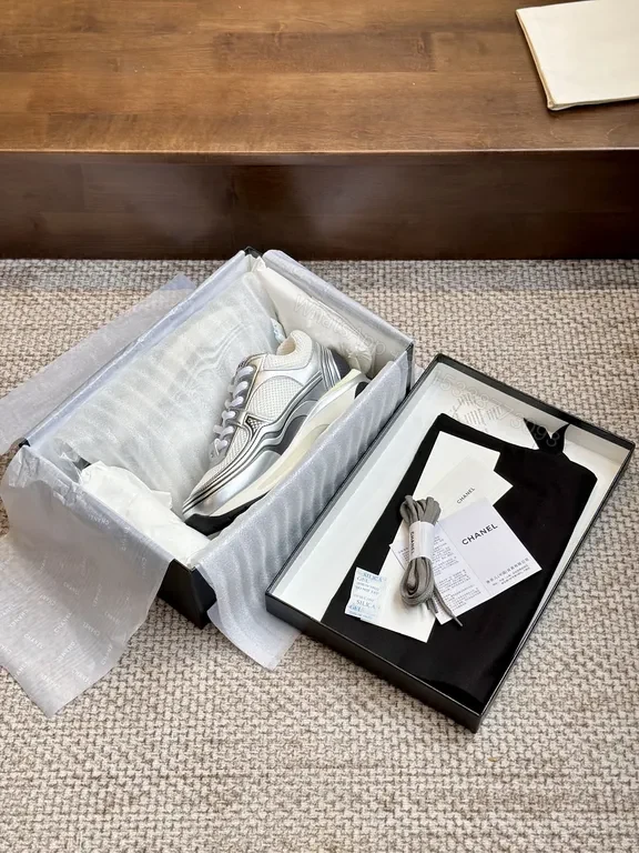 View 4 of Silver-Tone Mesh Runner with Chanel Detailing Sneakers
