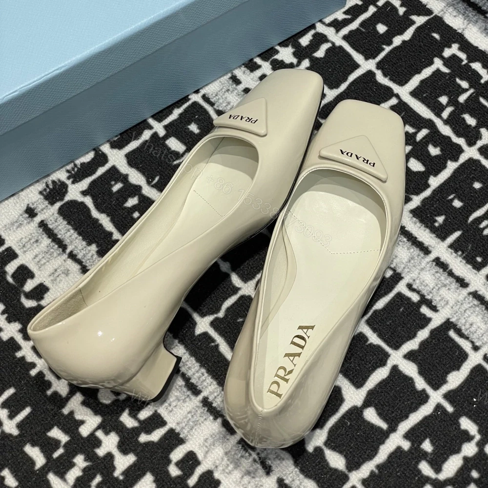 View 4 of 高仿Prada*1l628B方頭粗跟單鞋3.5CM白色免檢版