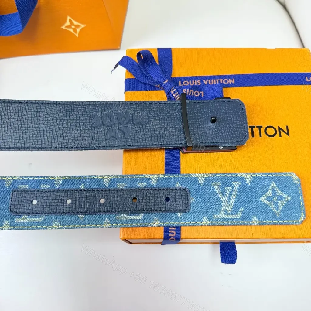 View 10 of Denim-Print Belt with Monogram Hardware: Luxury-Casual Belt