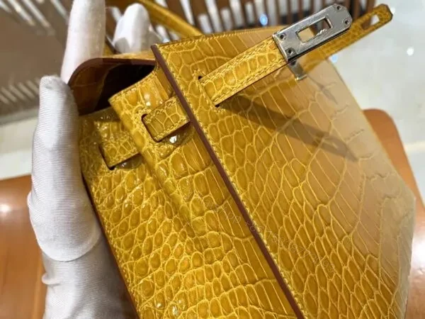 View 4 of HN 25 Sellier Jaune ambre Genuine Alligator Crocodile skin Gold hardware