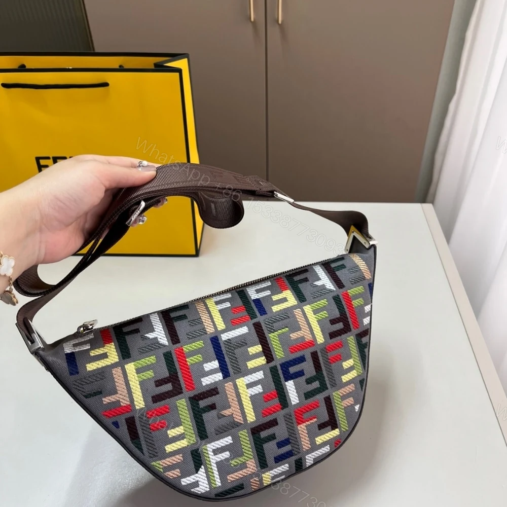 View 2 of FENDI MELON SMALL CANVAS BAG WITH MULTICOLOUR FF EMBROIDERY GREY 24CM 7VA635ATFSF11RG