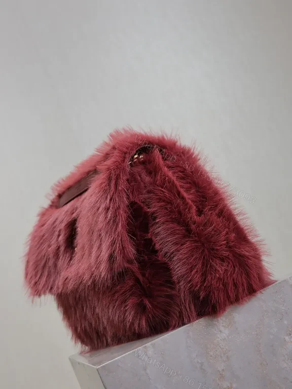 View 2 of Lux Burgundy Faux Fur Tote with Gold Hardware â€” Urban-Chic Luxury