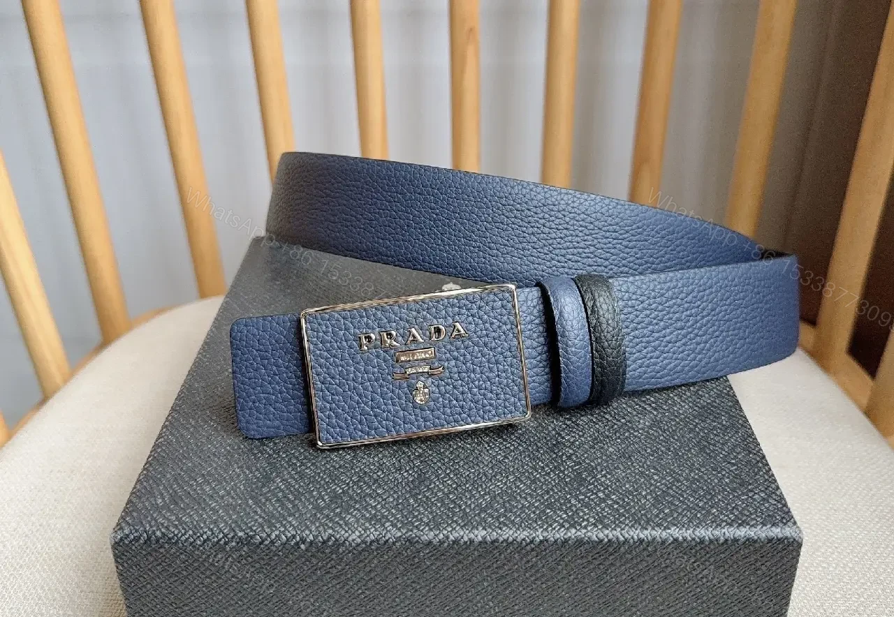 View 5 of Navy Textured Leather Belt with Brushed Metal Buckle