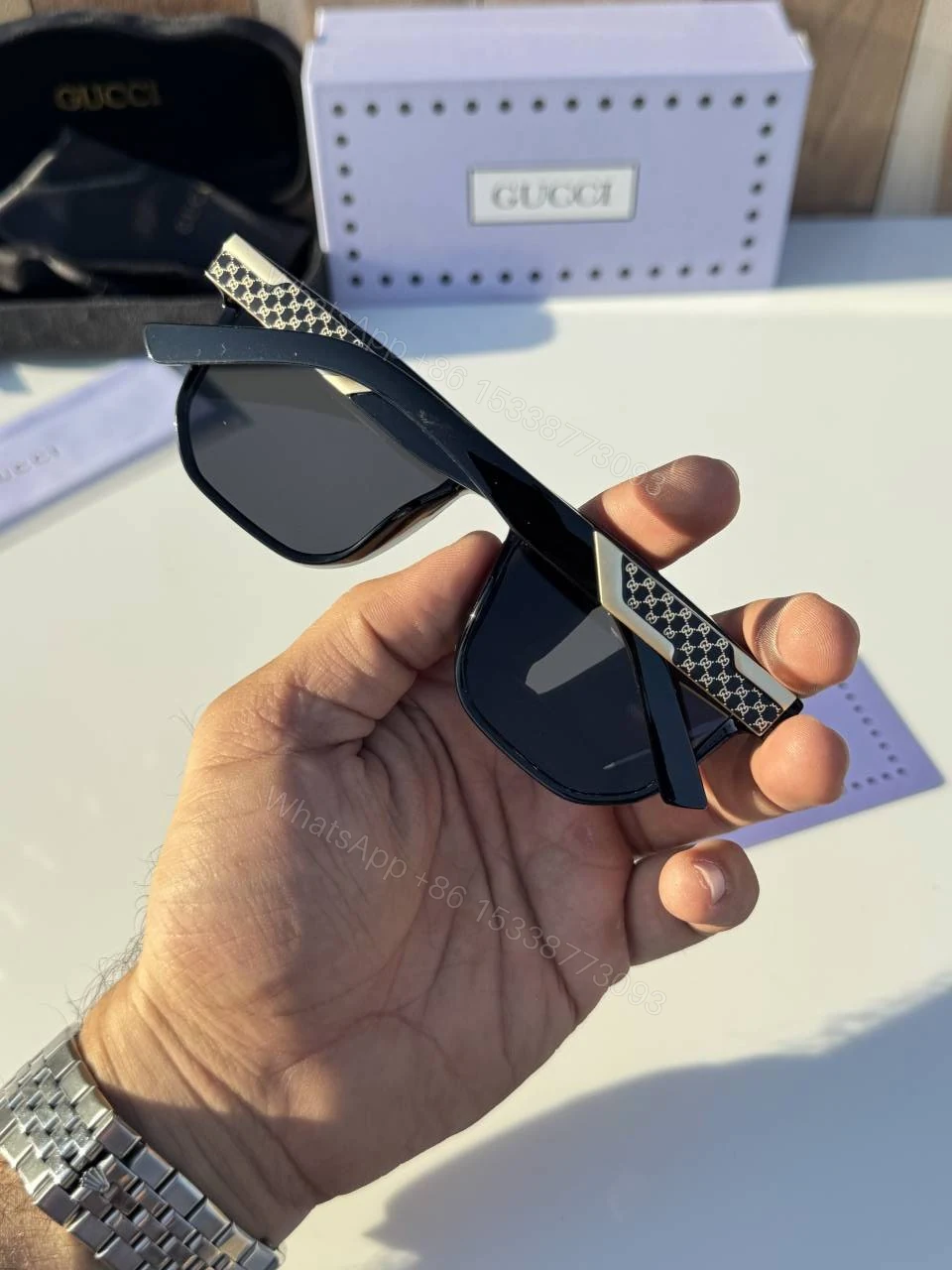 View 4 of First Copy Gucci 1669 Black Gold Sunglasses