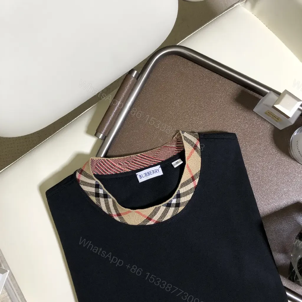 View 11 of Solid Black Short-Sleeve Tunic with Plaid Collar