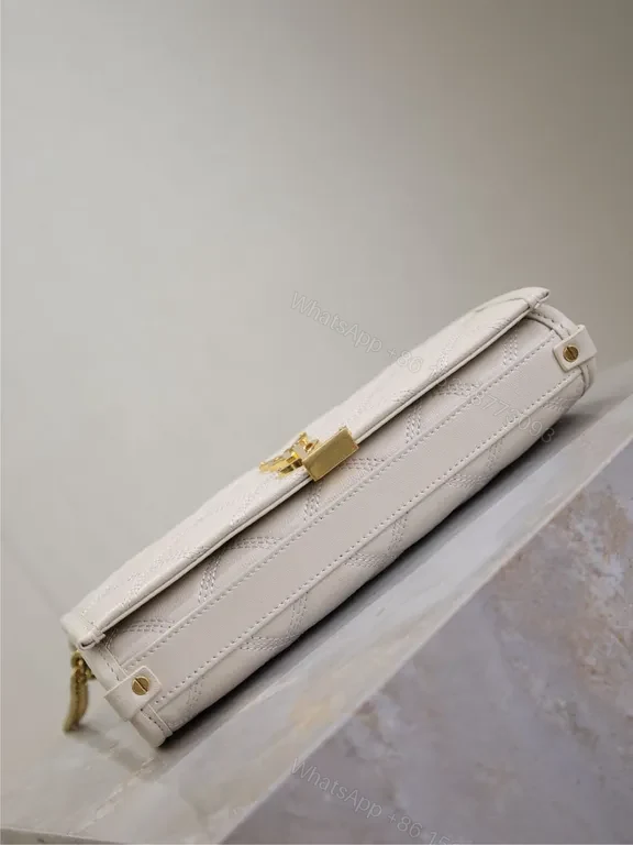 View 7 of White Quilt Leather Crossbody Bag with Gold YSL Logo