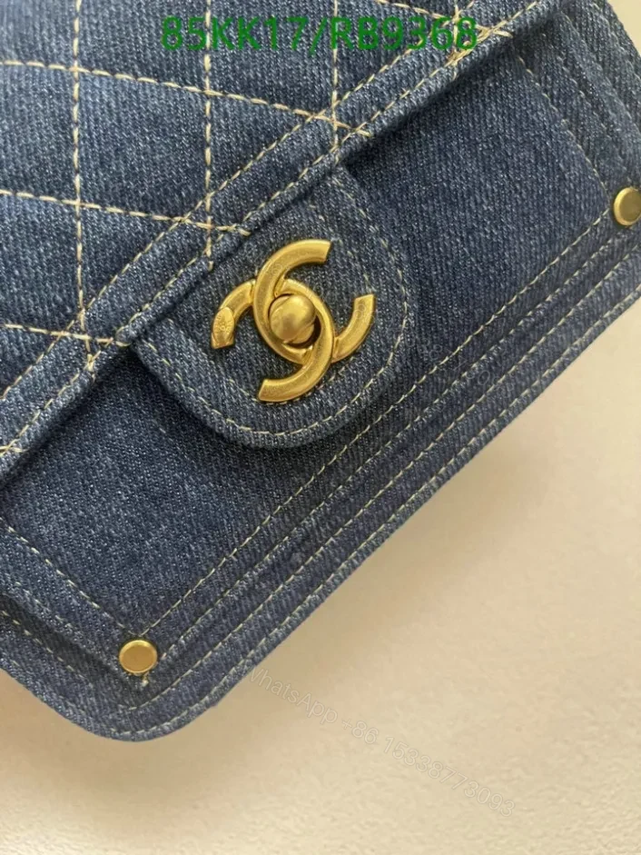View 9 of Chanel Quilted Denim Black Flap Bag RB93681