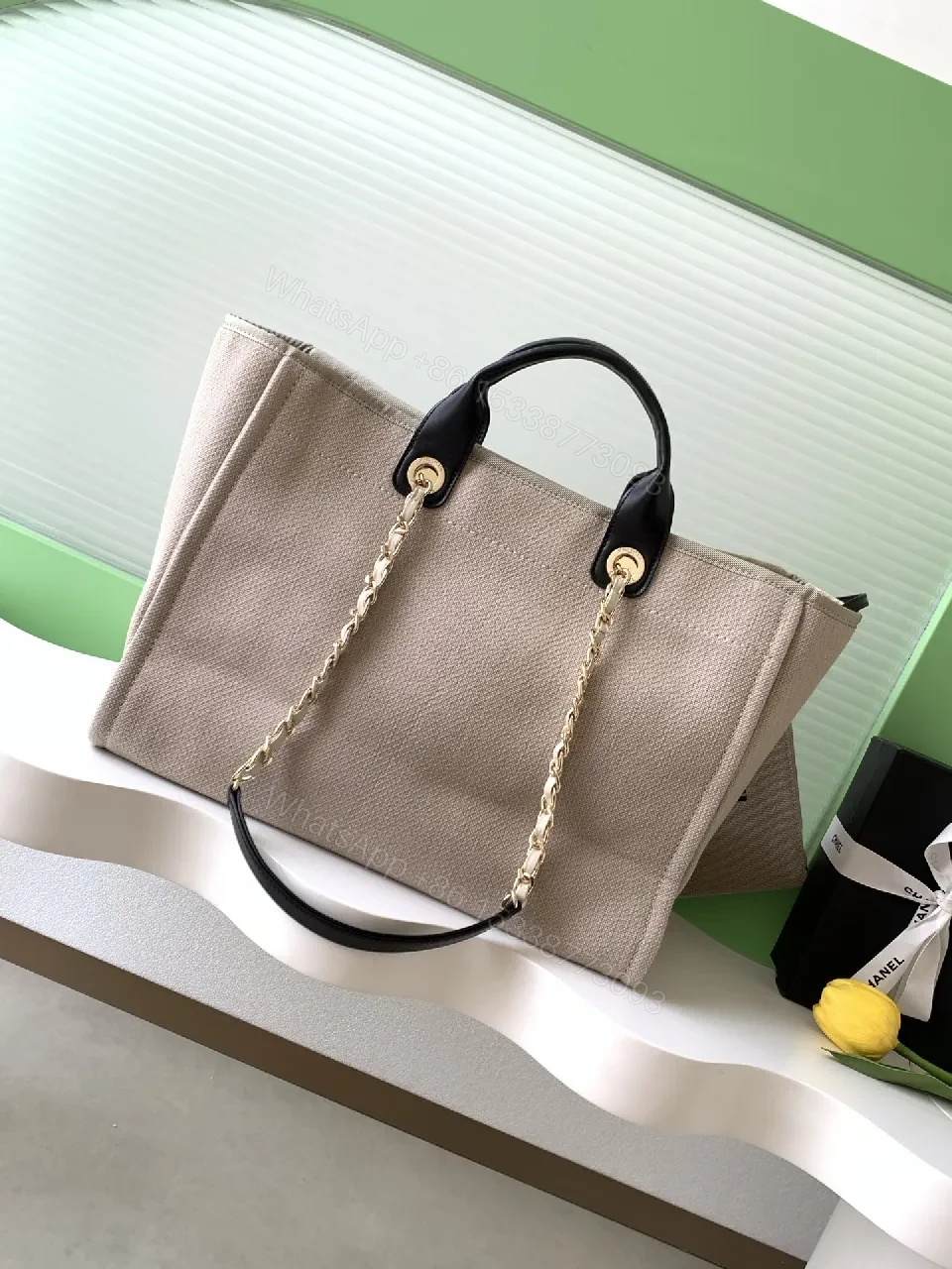View 8 of Beige Canvas Tote: Chanel-Inspired Luxe Utility Bag