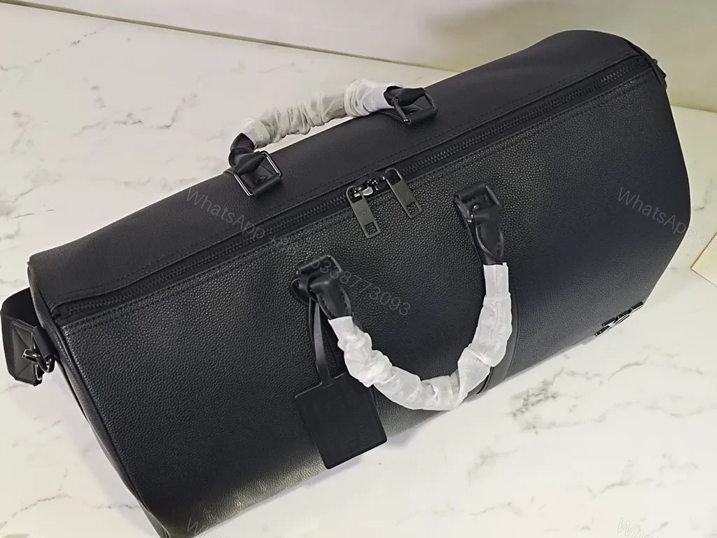 View 5 of Executive Black Duffle: Pebble Leather, LV-Inspired Travel Bag