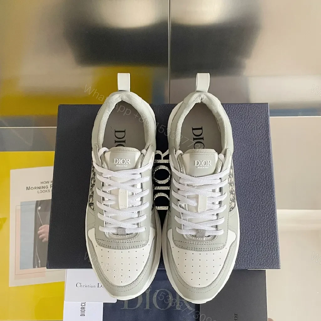 View 4 of Textured Leather-Trim Luxury Sneakers with All-Day Comfort