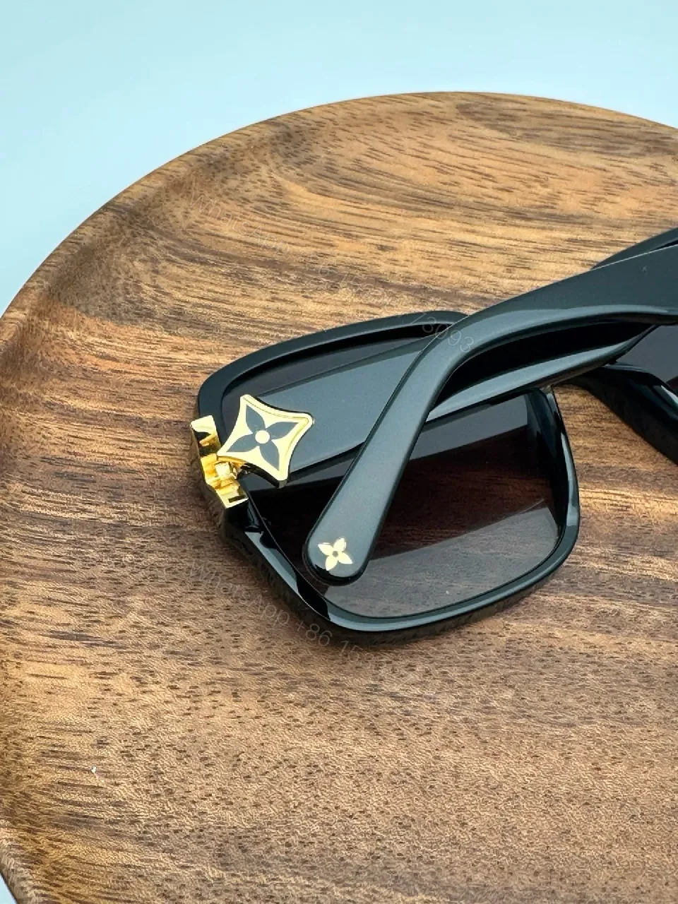 View 2 of Shiny Black Acetate Block-Frame Sunglasses, Designer-Inspired