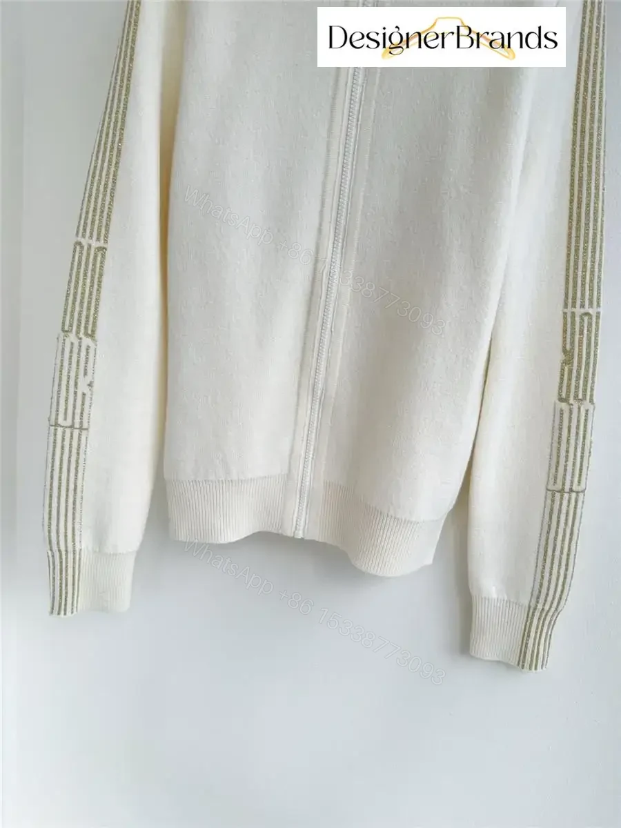 View 4 of Off-White Zip Hoodie with Striped Sleeves: Subtle Luxury Hoodie