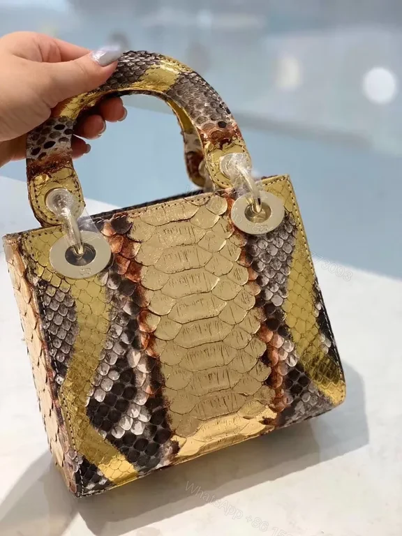 View 2 of Gold Brown White Snakeskin Mini Bag with Dior Charm