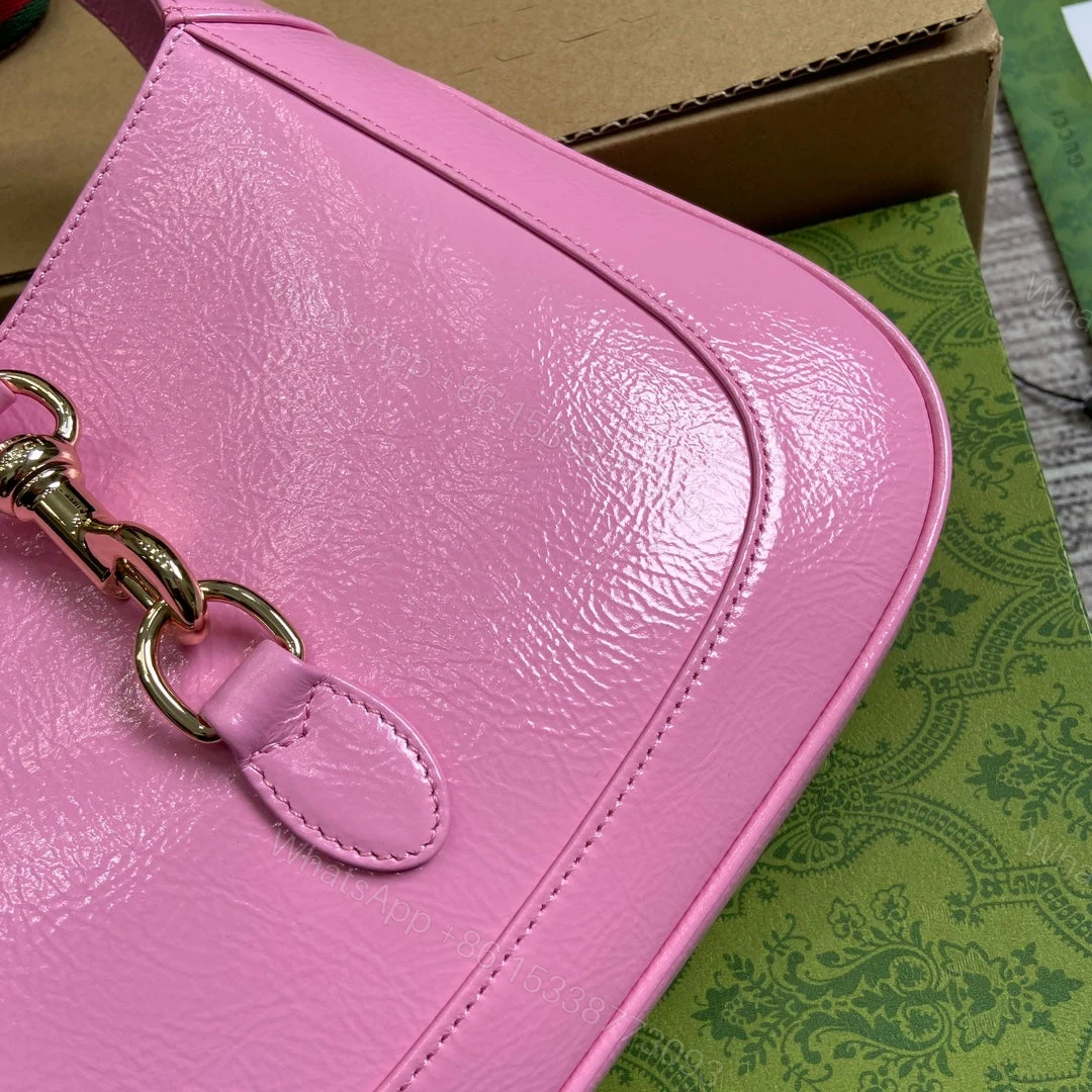 View 2 of JACKIE SMALL SHOULDER BAG 27 IN PINK CRACKED LACQUER CALFSKIN GOLD HARDWARE