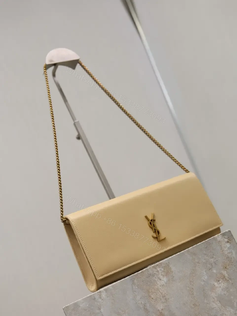 View 2 of Minimalist Saddlebag with Signature Chain, Leather, Compact Crossbody