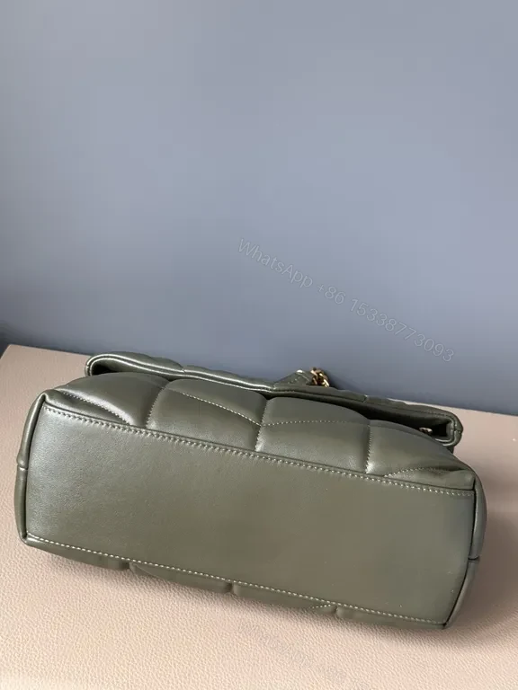 View 9 of Olive Quilted Leather Shoulder Bag with Gold YSL Logo