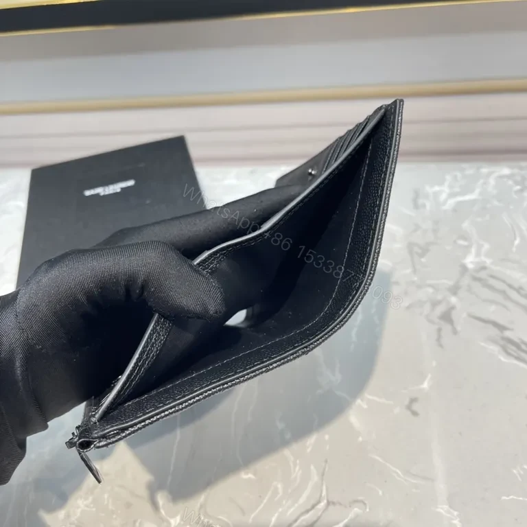 View 8 of Chevron-Textured Black Wallet: YSL-Inspired Petite Organizer