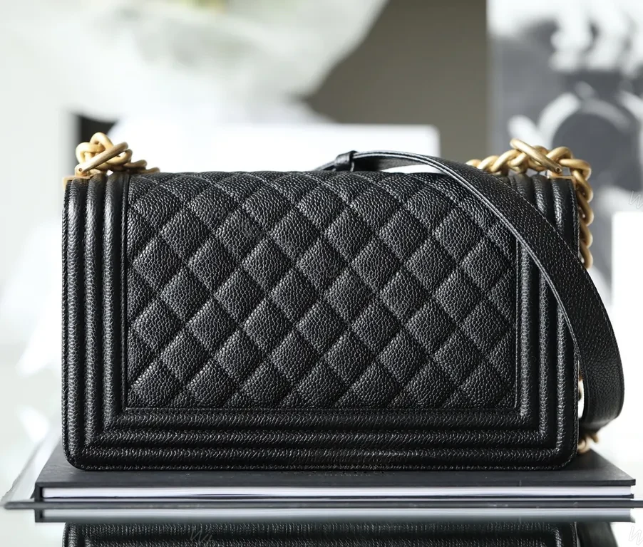 View 8 of Chanel-Style Quilted Leather Crossbody, Black & Gold Hardware