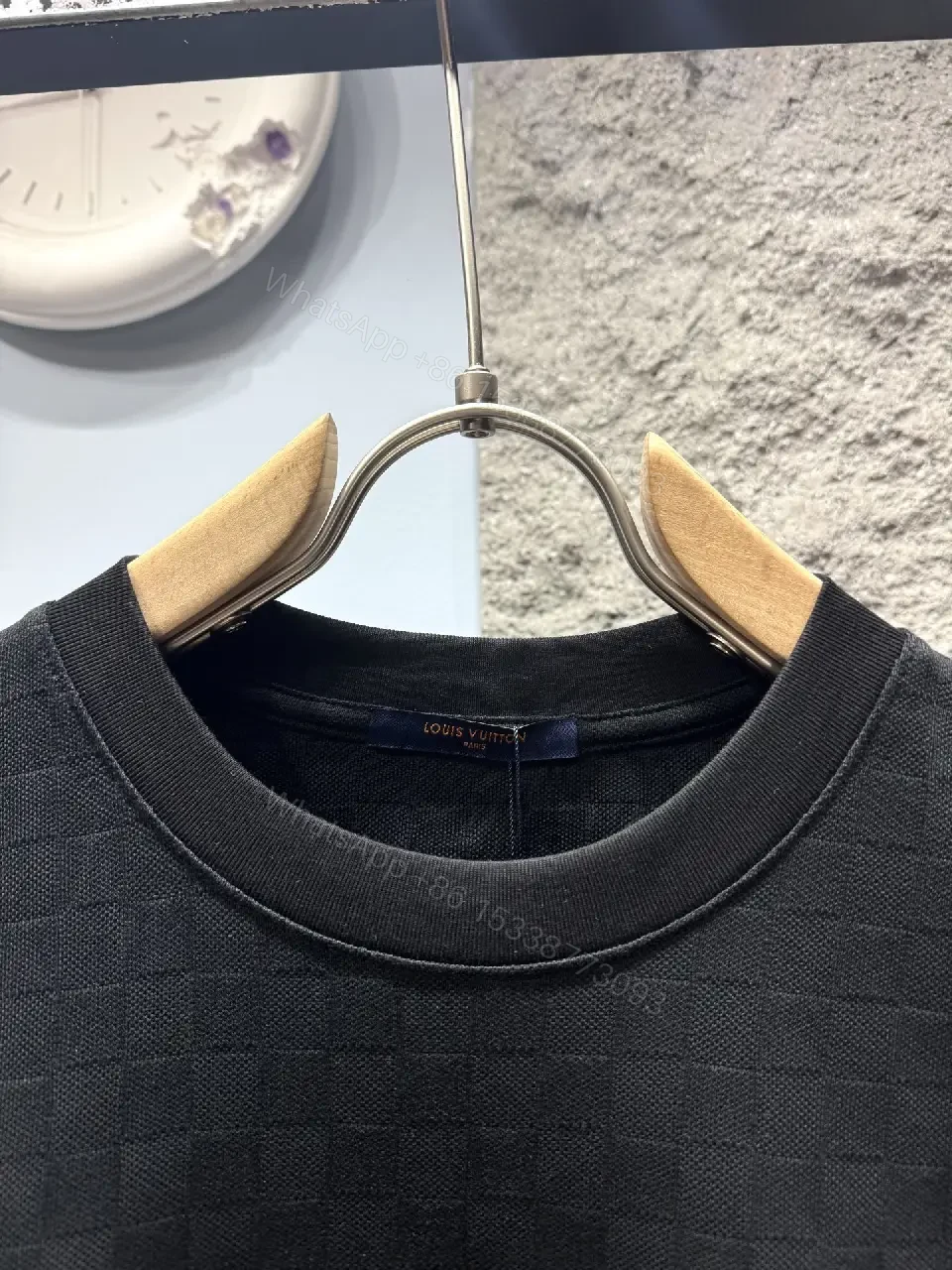 View 4 of Black Cotton Tee with Gold Logo Embroidery – Modern Luxury Casual