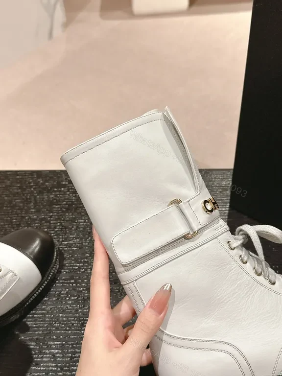 View 2 of Stark Contrast Combat Boots: Chanel-Inspired Luxe Silhouette