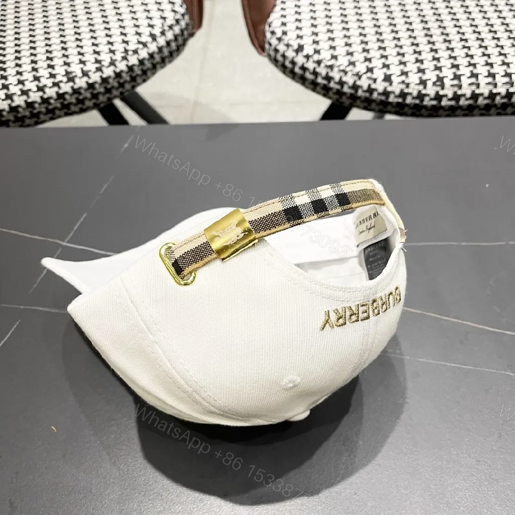 View 10 of White Plaid-Visor Sports Cap with Golden Motif Embroidery