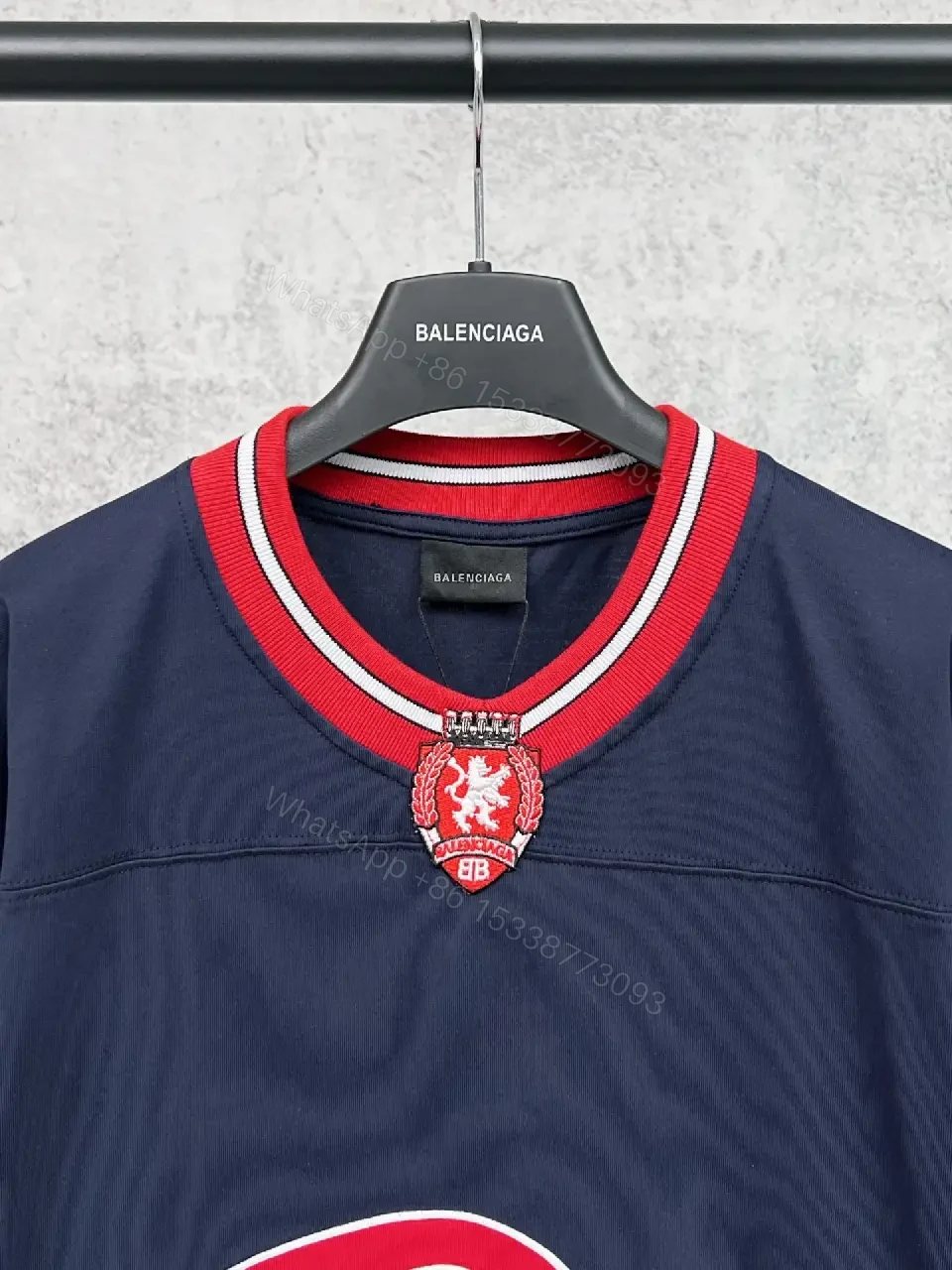 View 5 of Navy Jersey with Bold Logo, Red Trim, Luxe Streetwear