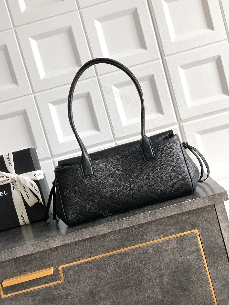 View 2 of Black Leather Shoulder Bag: Refined Texture, Subtle Branding, All-Day Versatility