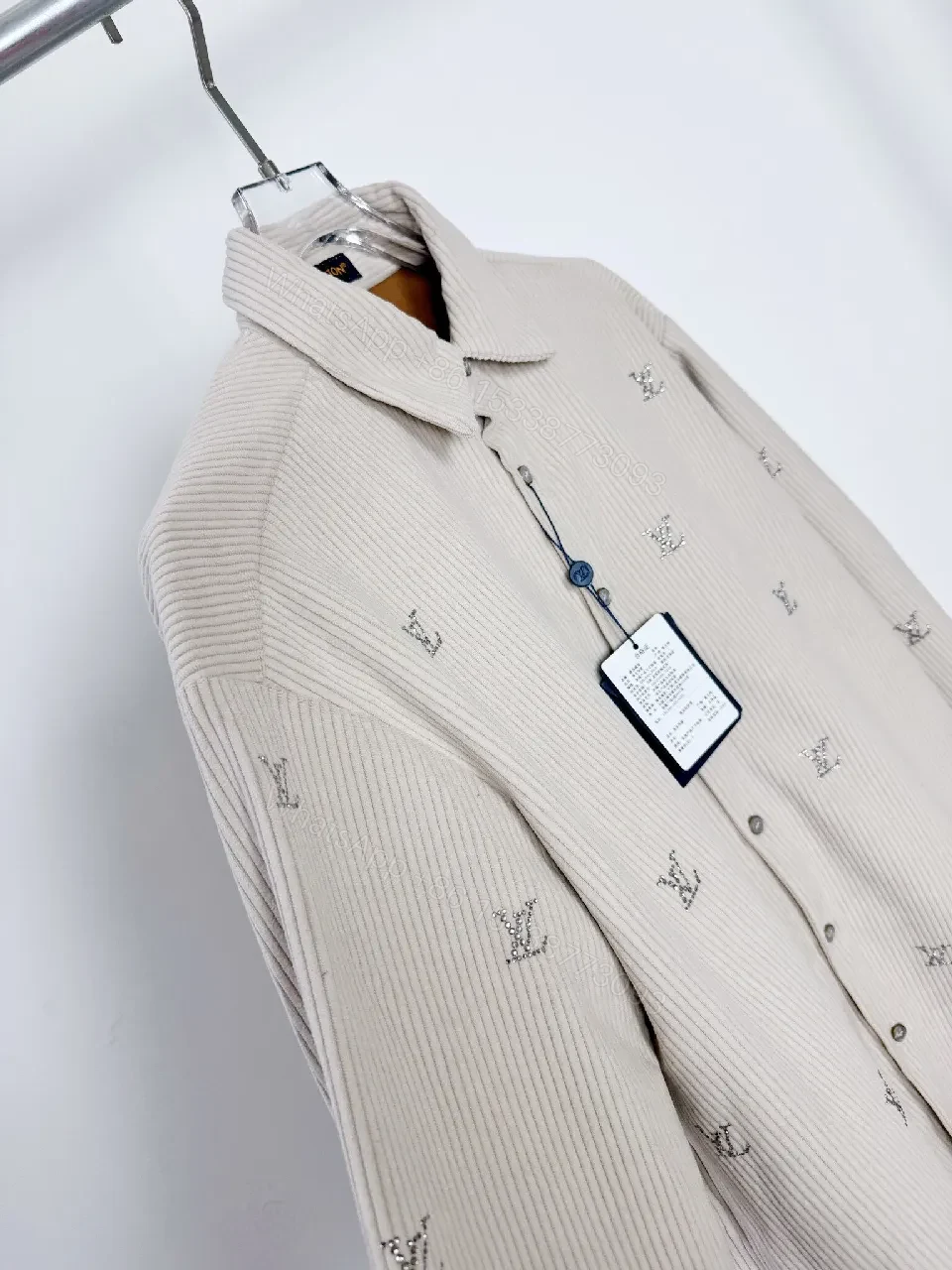 View 4 of Textured Corduroy Shirt — Subtle Monogram Luxury Shirt