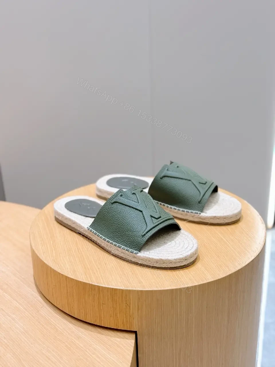 View 5 of Patterned Leather Slides – Embossed Crest, Contoured Comfort, Luxury Style