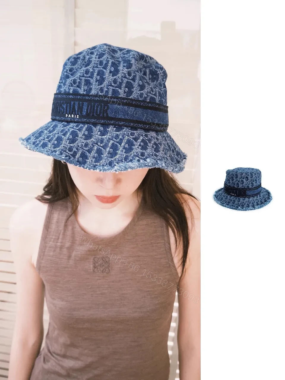 View 4 of Blue Denim Bucket Hat: Patterned Denim, Luxe Streetwear Style
