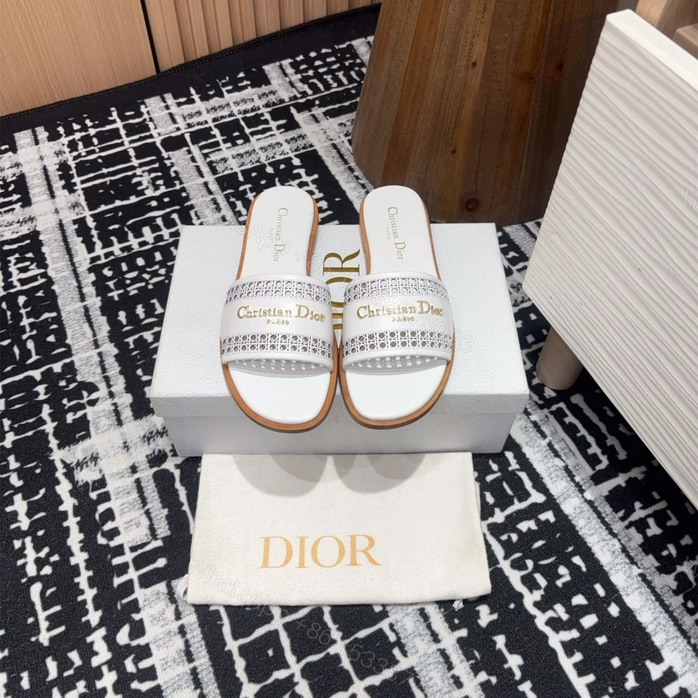 高仿Dior*D-Lane系列KCO154圓頭套腳一字拖鞋白色免檢版 — view 1