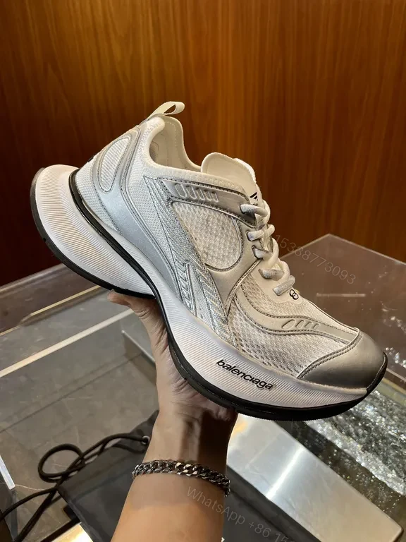 White Silver Mesh Sneaker - Bold Curved Sole, Imitation Balenciaga Style — view 1