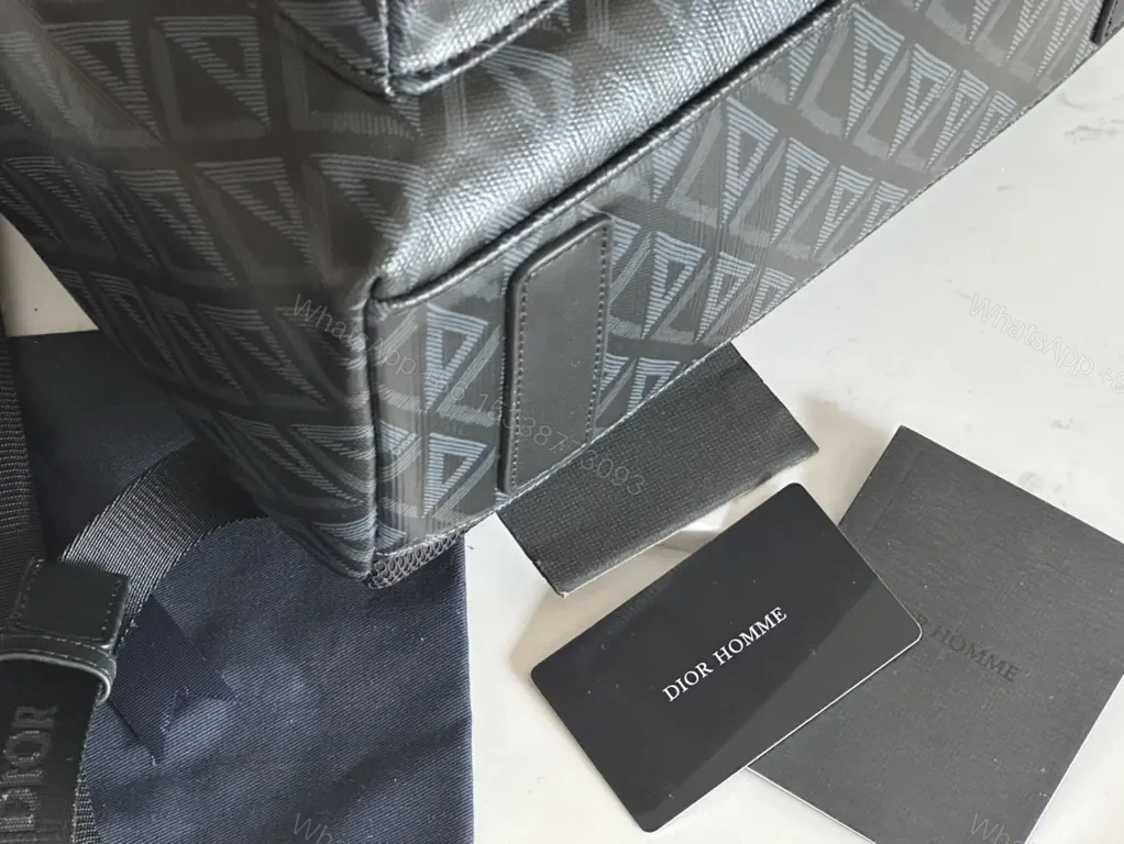 View 8 of Geometric Charcoal Dior-Style Backpack with Premium Leather Trim