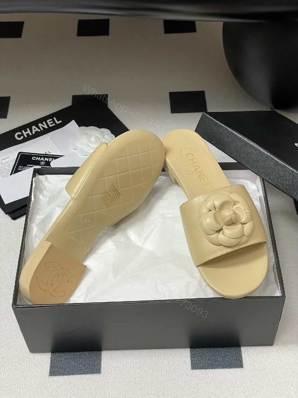 View 8 of Camellia Leather Slides — Soft Nude Comfort, Couture Detail, Everyday Luxury