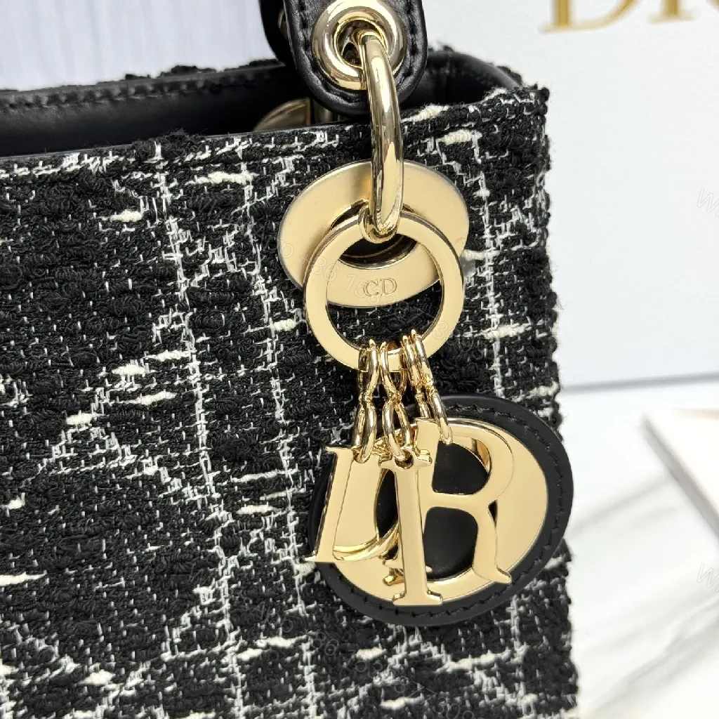 View 5 of Chic Tweed Mini Bag with Gold Charms - Black / White