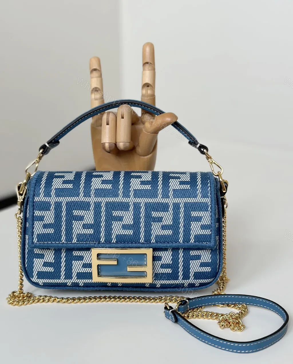 View 6 of Blue Monogram Shoulder Bag with Gold Hardware