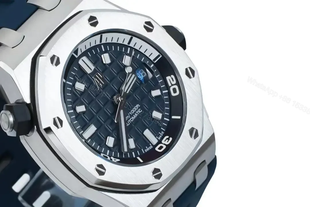 View 8 of OM Factory Audemars Piguet Royal Oak Offshore Diver Watch – Blue Dial, Stainless Steel Case, Rubber Strap