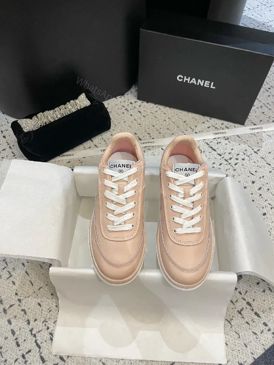 View 2 of Blush Leather High-Top Sneakers: Subtle Logo Comfort