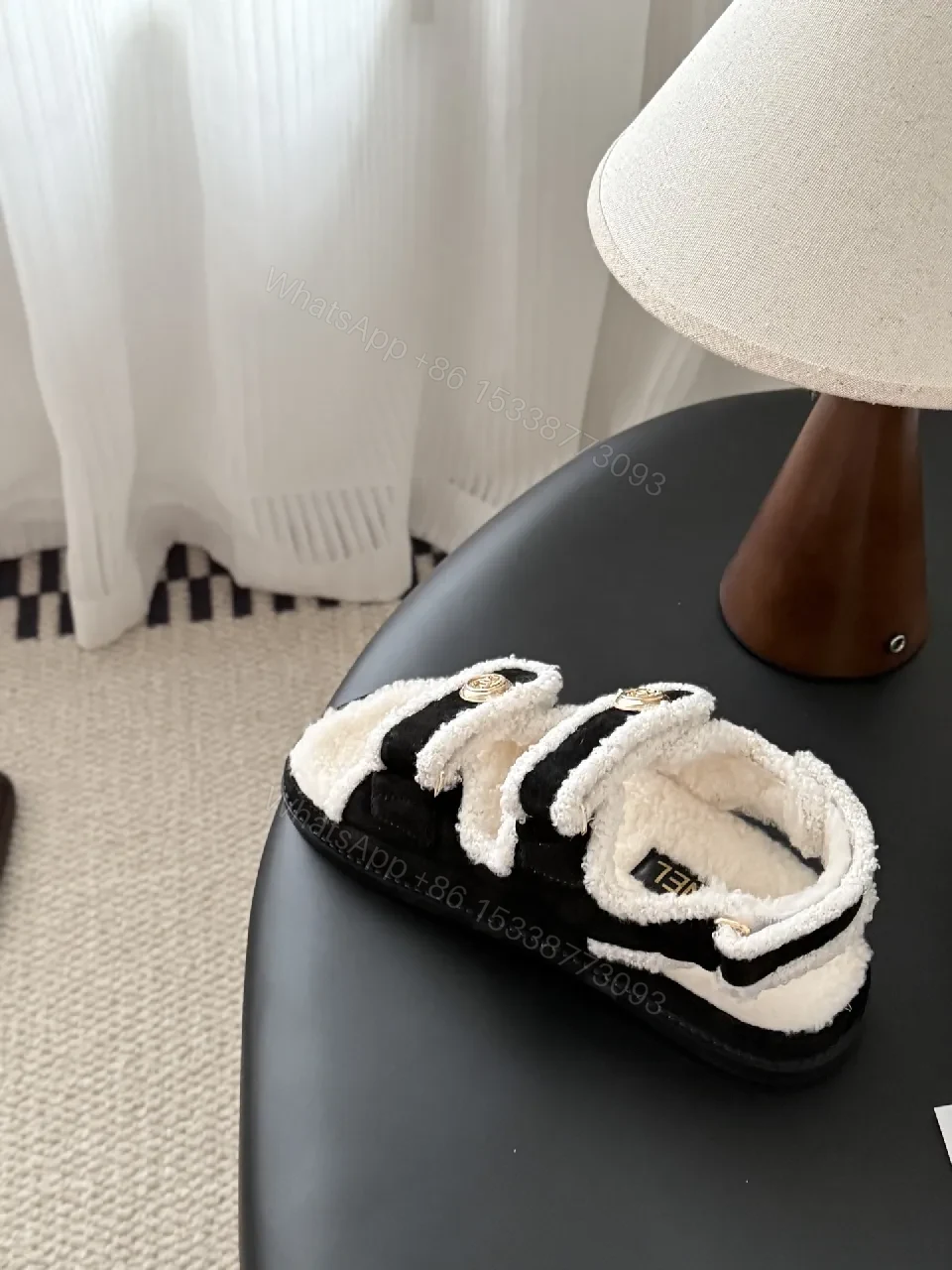 View 6 of Cozy-Luxe Sandals: Plush Comfort, Black Ivory Trim, Open-Toe Luxury